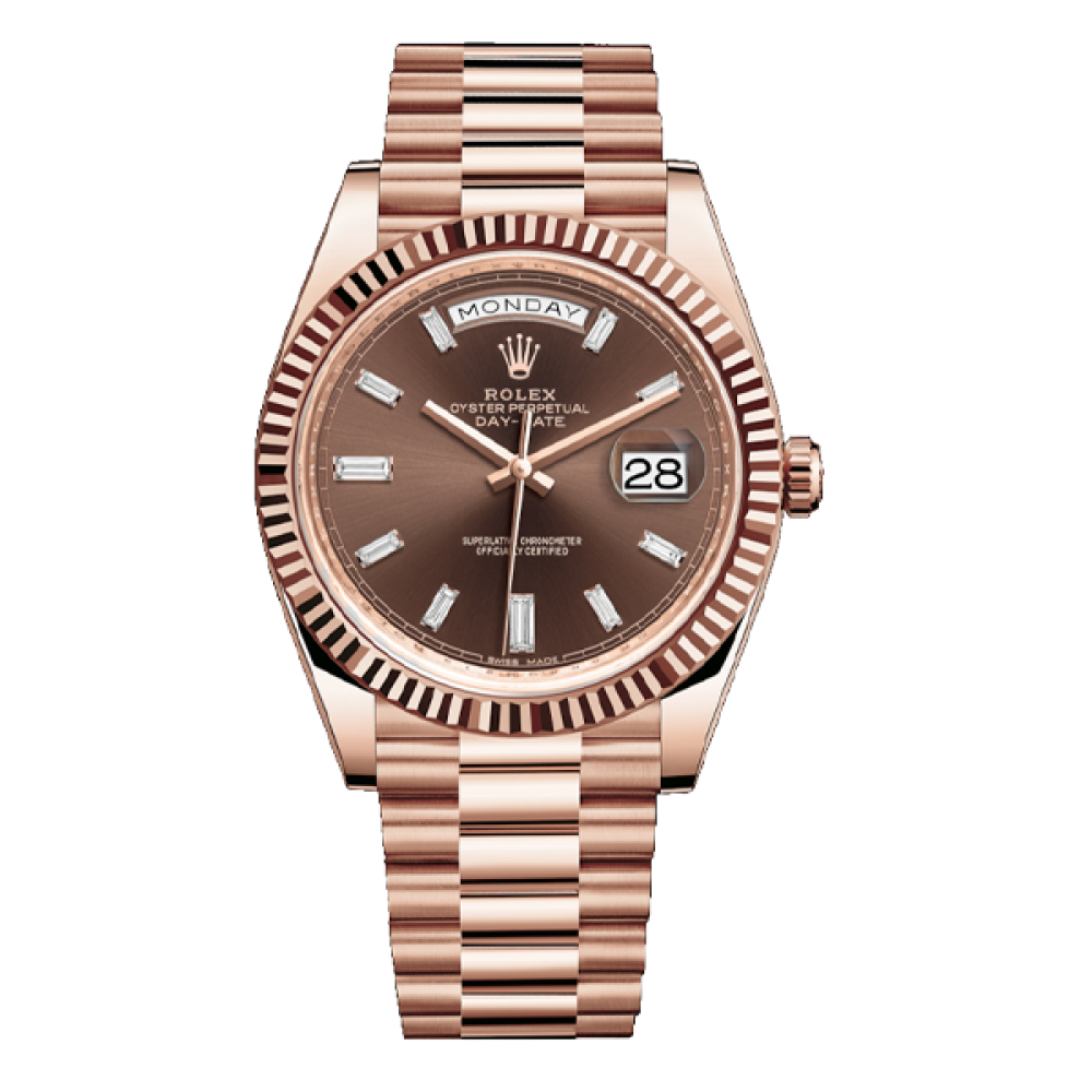 Rolex Day-Date Everose Gold Chocolate Baguette Diamond Dial