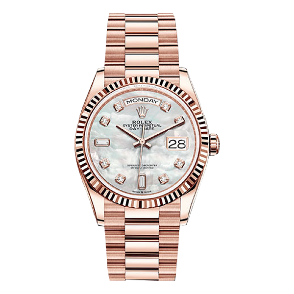 Rolex Day-Date Everose Gold White Mother Of Pearl Diamond Dial